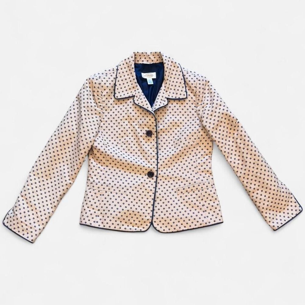 Talbots unique cream polka dot blue circle blazer with navy blue trim Size 6